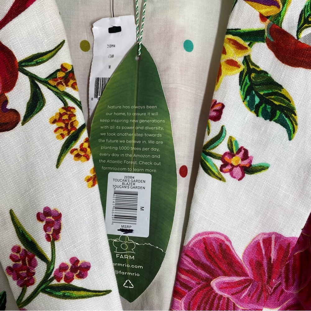 Farm Rio NWT Women’s M Toucan’s Garden Linen Floral Button Down Blazer Long Sl - Picture 4 of 9